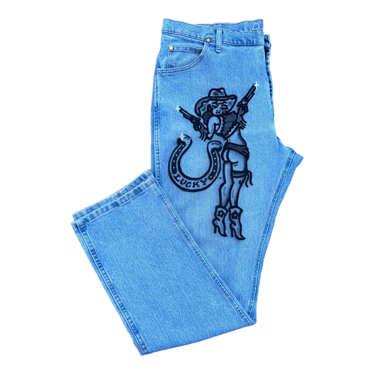 "Lucky Cowgirl" Airbrush Jeans